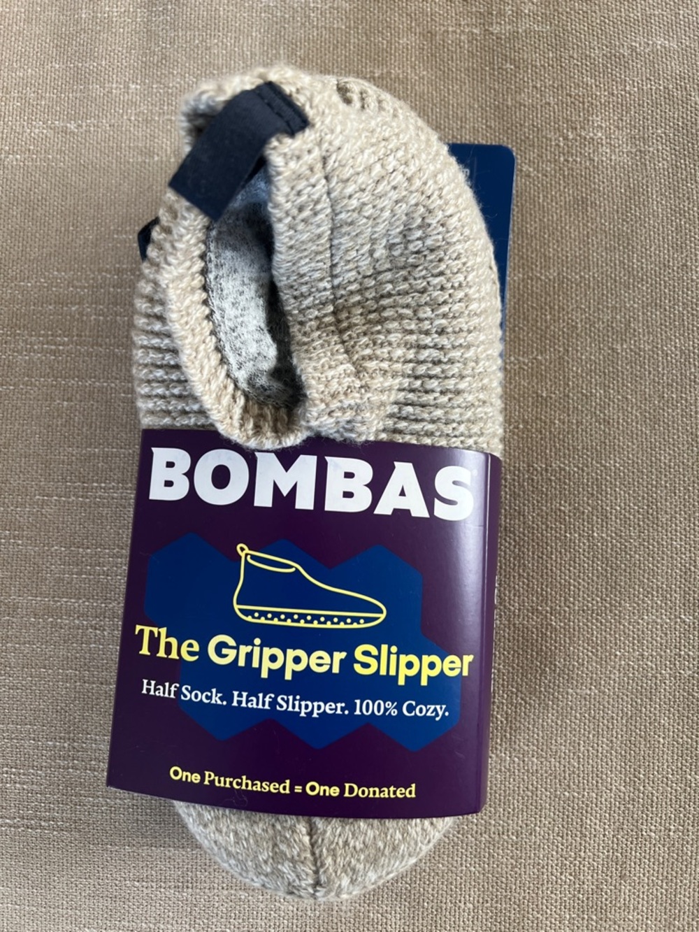 Bombas Beige Knit Gripper Slipper